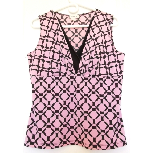 Laura top geometric pink black sleeveless V neck Work Wear - Picture 3 of 7
